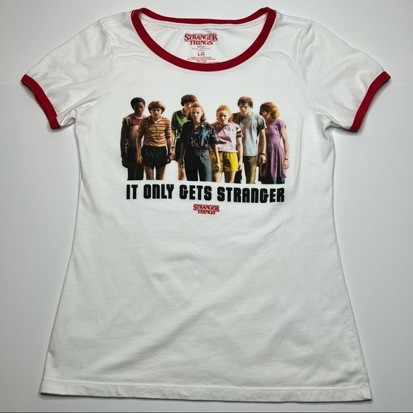 Stranger Things Netflix‎ Womens Short Sleeve White Tee Shirt Size Large - Picture 1 of 4